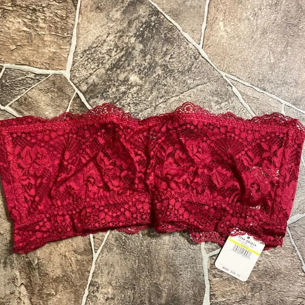 NWT Free People Lacey Looks Bandeau Burgundy Sz Large